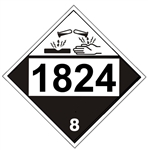 DOT PLACARD 1824 SODIUM HYDROXIDE SOLUTION, Corrosive, Class 8 - Choose from 4 Materials, Press On Vinyl, Rigid Plastic, Aluminum or Magnetic