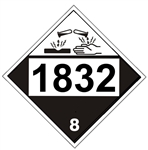 DOT PLACARD 1832 SULFURIC ACID, SPENT, Corrosive, Class 8 - Choose from 4 Materials, Press On Vinyl, Rigid Plastic, Aluminum or Magnetic