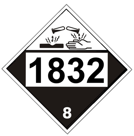 DOT PLACARD 1832 SULFURIC ACID, SPENT, Corrosive, Class 8 - Choose from 4 Materials, Press On Vinyl, Rigid Plastic, Aluminum or Magnetic