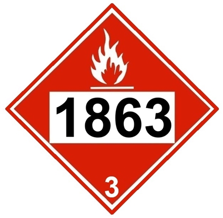 DOT PLACARD 1863 FUEL, AVIATION, TURBINE ENGINE, Class 3 Flammable liquid, Choose from 4 Materials, Press On Vinyl, Rigid Plastic, Aluminum or Magnetic