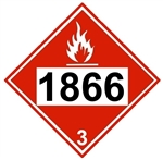 DOT PLACARD 1866 RESIN SOLUTION, Class 3 Flammable Liquid - Choose from 4 Materials, Press On Vinyl, Rigid Plastic, Aluminum or Magnetic