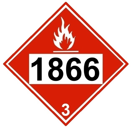 DOT PLACARD 1866 RESIN SOLUTION, Class 3 Flammable Liquid - Choose from 4 Materials, Press On Vinyl, Rigid Plastic, Aluminum or Magnetic