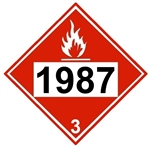 DOT PLACARD 1987 ALCOHOLS, DENATURED ALCOHOL, Class 3 Flammable Liquid - Choose from 4 Materials, Press On Vinyl, Rigid Plastic, Aluminum or Magnetic