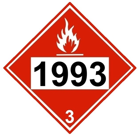 DOT PLACARD 1993 FLAMMABLE LIQUIDS N.O.S. FUEL OIL, Class 3 - Choose from 4 Materials, Press On Vinyl, Rigid Plastic, Aluminum or Magnetic