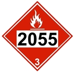 DOT PLACARD 2055 STYRENE MONOMER, STABILIZER, Flammable Liquid, Class 3 - Choose from 4 Materials: Press On Vinyl, Rigid Plastic, Aluminum or Magnetic