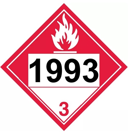 DOT PLACARD 1993 COMBUSTIBLE LIQUID, Flammable Liquid, Class 3 - Choose from 4 Materials, Press On Vinyl, Rigid Plastic, Aluminum or Magnetic