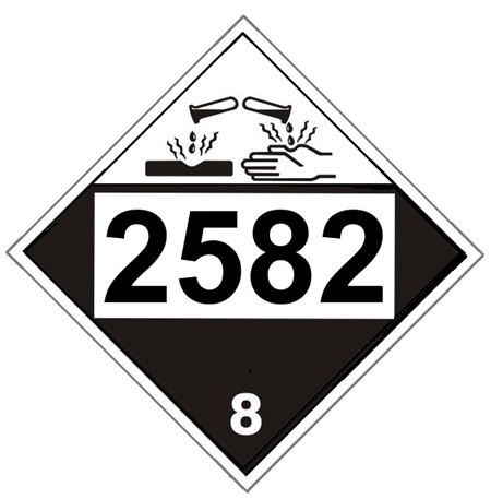 DOT Placard 2582 FERRIC CHLORIDE, SOLUTION, Corrosive, Class 8 - Choose from 4 Materials, Press on Vinyl, Rigid Plastic, Aluminum or Magnetic