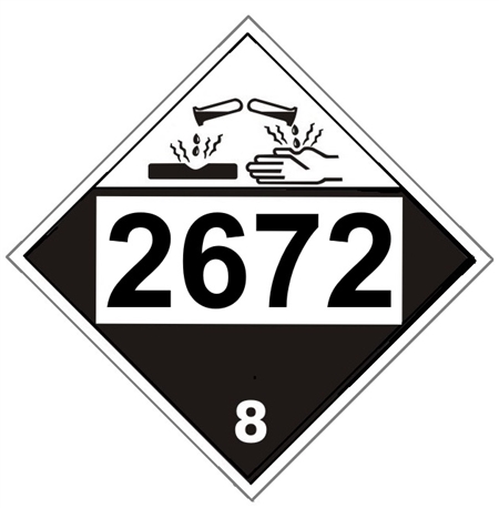 DOT PLACARD 2672 AMMONIA SOLUTIONS, Class 8 Corrosive - Choose from 4 Materials, Press on Vinyl, Rigid Plastic, Aluminum or Magnetic