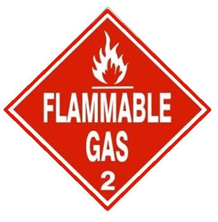 DOT PLACARD, FLAMMABLE GAS, Class 2 - Choose from 4 Materials, Press on Vinyl, Rigid Plastic, Aluminum or Magnetic.