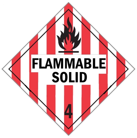 DOT PLACARD - FLAMMABLE SOLID - CLASS 4, Choose from 4 Materials, Press on Vinyl, Rigid Plastic, Aluminum or Magnetic.