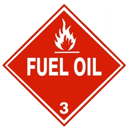 DOT Placard FUEL OIL, Class 3 -Choose from 4 Materials, Press on Vinyl, Rigid Plastic, Aluminum or Magnetic.