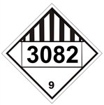 DOT PLACARD 3082 ENVIRONMENTAL HAZARD, SUBSTANCES, LIQUID, Class 9 - Choose from 4 Materials: Press on Vinyl, Rigid Plastic, Aluminum or Magnetic.