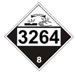 DOT PLACARD 3264 CORROSIVE LIQUID, ACIDIC, INORGANIC, Corrosive, Class 8 - Choose from 4 Materials: Press on Vinyl, Rigid Plastic, Aluminum or Magnetic.