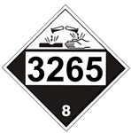 DOT PLACARD 3265 CORROSIVE LIQUID, ACIDIC, ORGANIC, n.o.s., Corrosive, Class 8 - Choose from 4 Materials: Press on Vinyl, Rigid Plastic, Aluminum or Magnetic.