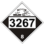 DOT Placard 3267 CORROSIVE LIQUID, BASIC, ORGANIC n.o.s. Corrosive, Class 8 - Choose from 4 Materials, Press on Vinyl, Rigid Plastic, Aluminum or Magnetic.