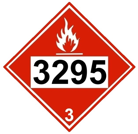 DOT PLACARD 3295, HYDROCARBONS, LIQUID, Class 3 Flammable Liquid - Choose from 4 Materials, Press On Vinyl, Rigid Plastic, Aluminum or Magnetic