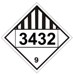 DOT PLACARD 3432 POLYCHLORINATED BIPHENYLS, SOLID, Miscellaneous Dangerous Goods, Class 9 - Choose from 4 Materials: Press on Vinyl, Rigid Plastic, Aluminum or Magnetic.