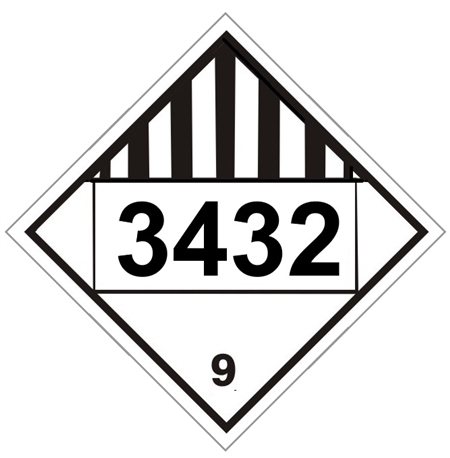 DOT PLACARD 3432 POLYCHLORINATED BIPHENYLS, SOLID, Miscellaneous Dangerous Goods, Class 9 - Choose from 4 Materials: Press on Vinyl, Rigid Plastic, Aluminum or Magnetic.