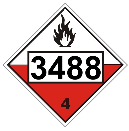 3488 SELF HEATING SOLID, ORGANIC CLASS 4 DOT Placard - Choose from 4 Materials: Press On Vinyl, Rigid Plastic, Aluminum or Magnetic