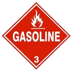 DOT Placard GASOLINE CLASS 3 - Choose from 4 Materials, Press on Vinyl, Rigid Plastic, Aluminum or Magnetic.