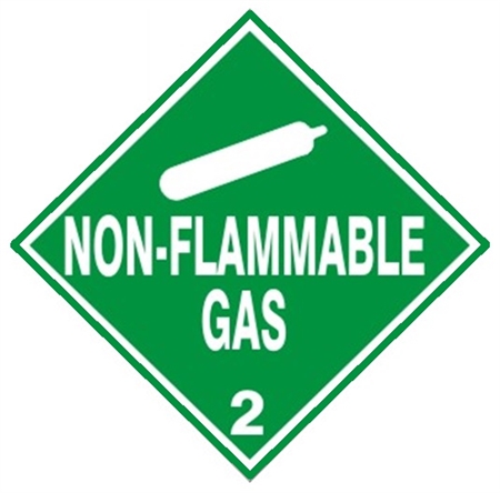 NON-FLAMMABLE GAS - Class 2 DOT Placard, Choose from 4 Materials: Adhesive Vinyl, Rigid Plastic, Aluminum or Magnetic.