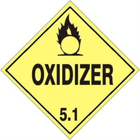 DOT Standard Worded Oxidizer Class 5.1 Placard - Choose from 4 Materials, Press on Vinyl, Rigid Plastic, Aluminum or Magnetic.