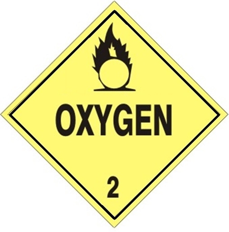 DOT Placard OXYGEN Class 2 - Choose from 4 Materials, Press on Vinyl, Rigid Plastic, Aluminum or Magnetic.