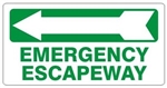 EMERGENCY ESCAPEWAY arrow left Sign - Available 6.5 X 14 Self Adhesive Vinyl, Plastic and Aluminum.