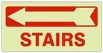 STAIRS arrow left Glow in the Dark Sign - Available 6.5 X 14 Self Adhesive Vinyl, Plastic and Aluminum.