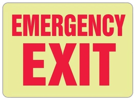 Glow in the Dark EMERGENCY EXIT Sign - Choose 10" X 14" Pressure Sensitive Vinyl or Rigid Plastic