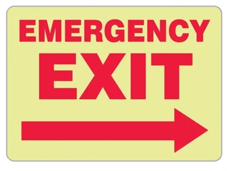 Glow in the Dark EMERGENCY EXIT (Arrow Right) Sign - Choose 10" X 14" Pressure Sensitive Vinyl or Rigid Plastic