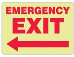 Glow in the Dark EMERGENCY EXIT (Arrow Left) Sign - Choose 10" X 14" Pressure Sensitive Vinyl or Rigid Plastic