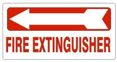 FIRE EXTINGUISHER arrow left Sign, 6.5 X 14 - Choose from Self Adhesive Vinyl or Plastic