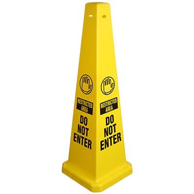 Lamba® 4-Sided Yellow 35" Caution Do Not Enter Safety Cone