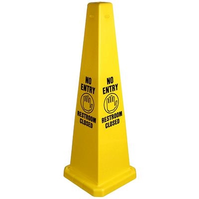 4-Sided Yellow - No Entry Restroom Closed - Safety Cone