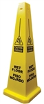 Lamba® 35 Inch 4-Sided Yellow Caution Slipping Symbol Bilingual Wet Floor Quad Safety Cone