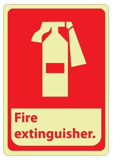 Pictorial FIRE EXTINGUISHER Glow in the Dark Signs - 10 X 7 - Pressure Sensitive Vinyl or Rigid Plastic