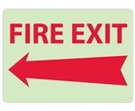 Glow in the Dark FIRE EXIT (arrow left) Sign - 10 X 14 - Pressure Sensitive Vinyl or Rigid Plastic