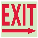 Glow in the Dark EXIT (arrow right) Sign - 10 X 10 - Pressure Sensitive Vinyl or Rigid Plastic