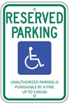 Tennessee State Specific ADA Reserved Handicapped Parking, Unauthorized Parking is Punishable By A Fine Up To $200.00 Sign - 12 X 18 - Type I Reflective on .80 Aluminum, Top and Bottom mounting holes