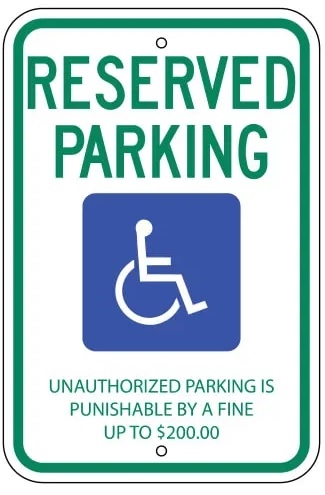 Tennessee State Specific ADA Reserved Handicapped Parking, Unauthorized Parking is Punishable By A Fine Up To $200.00 Sign - 12 X 18 - Type I Reflective on .80 Aluminum, Top and Bottom mounting holes