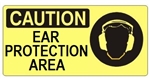 CAUTION EAR PROTECTION AREA (Picto) Sign, Choose from 5 X 7 or 7 X 17 Pressure Sensitive Vinyl, Plastic or Aluminum.