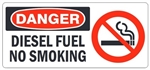 DANGER DIESEL FUEL NO SMOKING (w/graphic) Sign, Choose from 5 X 12 or 7 X 17 Pressure Sensitive Vinyl, Plastic or Aluminum.
