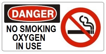 DANGER NO SMOKING OXYGEN IN USE (w/graphic) Sign, Choose from 5 X 12 or 7 X 17 Pressure Sensitive Vinyl, Plastic or Aluminum.