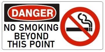 DANGER NO SMOKING BEYOND THIS POINT (w/graphic) Sign, Choose from 5 X 12 or 7 X 17 Pressure Sensitive Vinyl, Plastic or Aluminum.