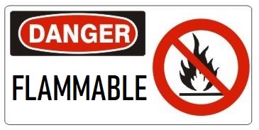 DANGER FLAMMABLE (w/graphic) Sign, Choose from 5 X 12 or 7 X 17 Pressure Sensitive Vinyl, Plastic or Aluminum.