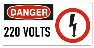 DANGER 220 VOLTS (w/graphic) Sign, Choose from 5 X 12 or 7 X 17 Pressure Sensitive Vinyl, Plastic or Aluminum.