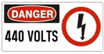 DANGER 440 VOLTS (w/graphic) Sign, Choose from 5 X 12 or 7 X 17 Pressure Sensitive Vinyl, Plastic or Aluminum.