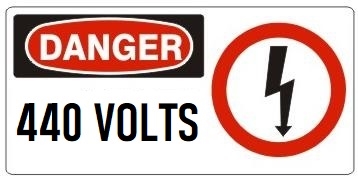 DANGER 440 VOLTS (w/graphic) Sign, Choose from 5 X 12 or 7 X 17 Pressure Sensitive Vinyl, Plastic or Aluminum.