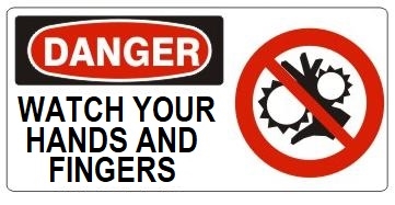 DANGER WATCH YOUR HANDS AND FINGERS (w/graphic) Sign, Choose from 5 X 12 or 7 X 17 Pressure Sensitive Vinyl, Plastic or Aluminum.